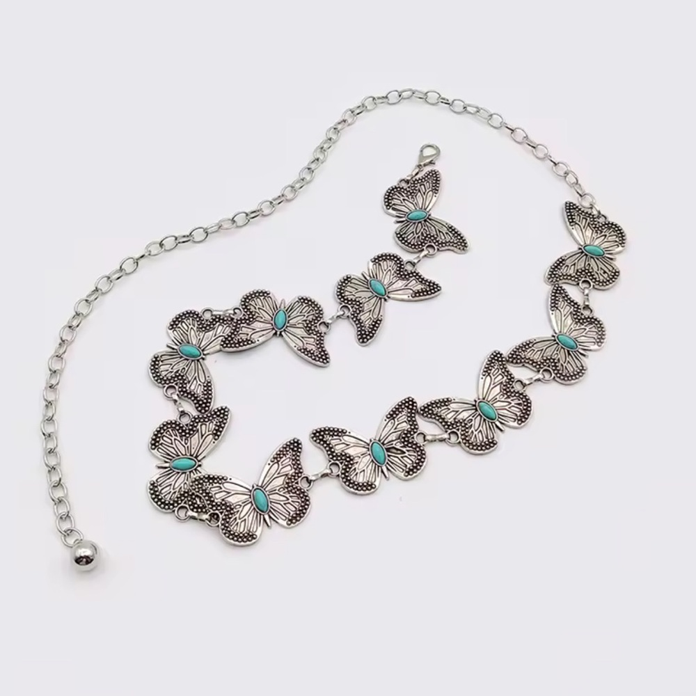 Vintage Silver Butterfly Chain Belt - Picture 2 of 3